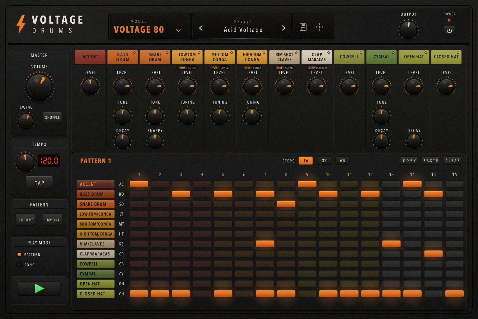 Voltage Drums instrument and sequencer interface